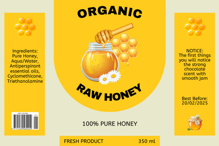 Oferta de mel cru orgânico em amarelo Label Modelo de Design
