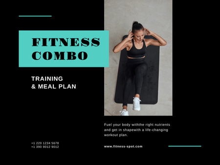Plantilla de diseño de Promoción del programa de fitness con mujer haciendo ejercicio Poster 18x24in Horizontal 