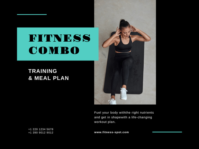 Szablon projektu Fitness Program Promotion with Woman doing Workout on Mat Poster 18x24in Horizontal
