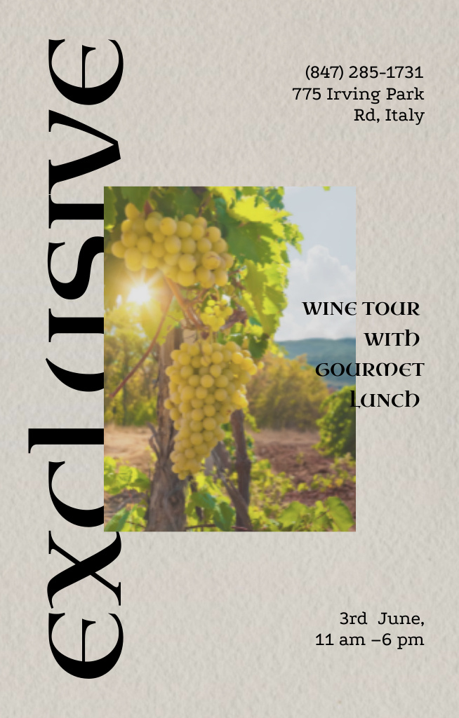 Szablon projektu Exclusive Wine Tasting Tour Offer With Lunch Invitation 4.6x7.2in