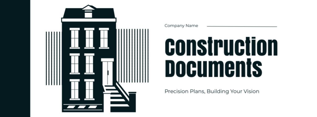 Construction Documents Offer with Illustration of House Facebook cover – шаблон для дизайну