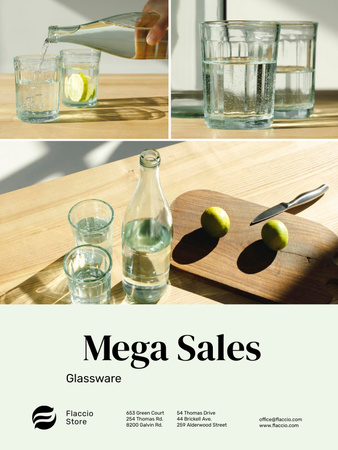 Plantilla de diseño de Kitchenware Sale with Jar and Glasses with Water Poster US 