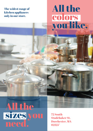 Plantilla de diseño de Kitchen Utensils Store Ad with Pots on Stove Flyer A4 