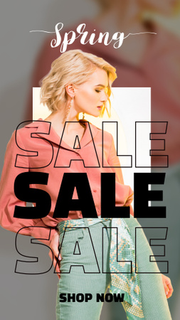 Spring Sale with Beautiful Young Blonde Woman Instagram Story Modelo de Design