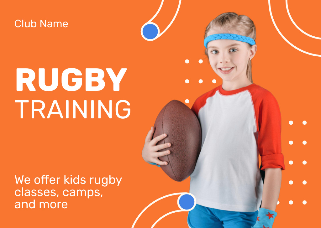 Plantilla de diseño de Kids Classes of Rugby Orange Postcard 