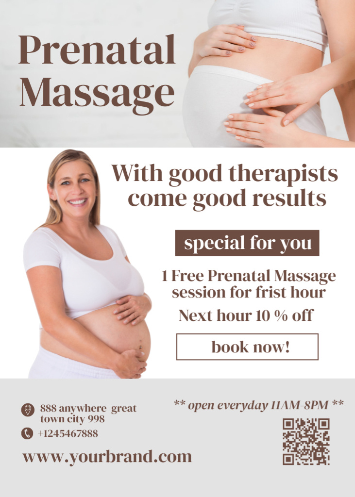 Prenatal Massage services Ad with Beautiful Smiling Woman Flayerデザインテンプレート