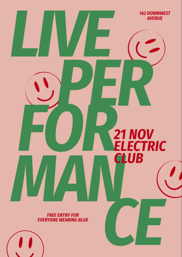 Live Performance Event Announcement with Emoticons Flyer A6 tervezősablon