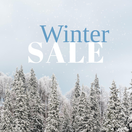 Winter Sale with Snowy Trees in Forest Instagram Design Template
