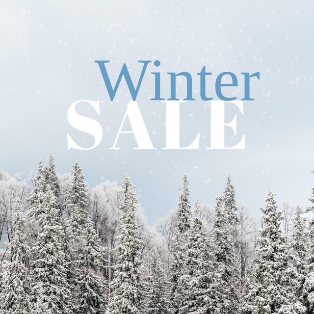 Winter Sale with Snowy Trees in Forest Instagramデザインテンプレート
