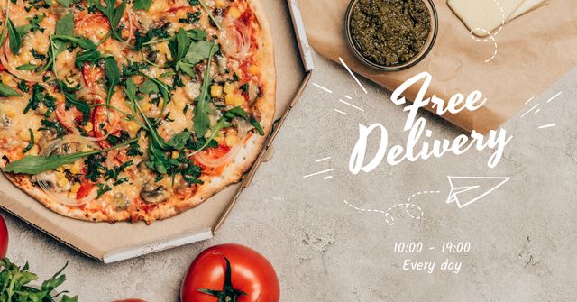Free Delivery Pizza Offer Facebook AD Tasarım Şablonu