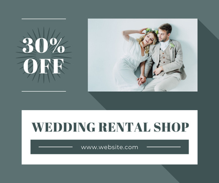 Plantilla de diseño de Oferta de tienda de alquiler de bodas con recién casados felices Facebook 