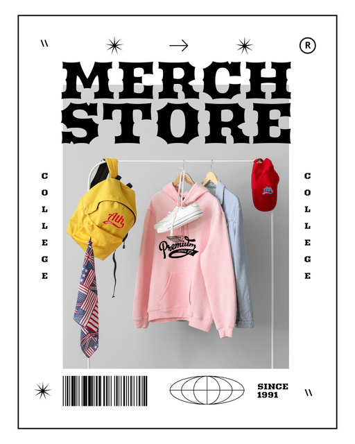 College Apparel and Merchandise Store Add Poster 16x20in Design Template