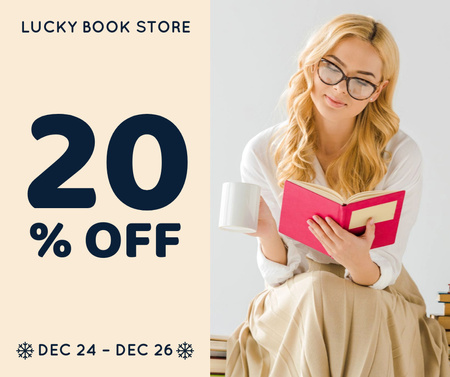 Books Sale Announcement with Young Woman Facebook Design Template