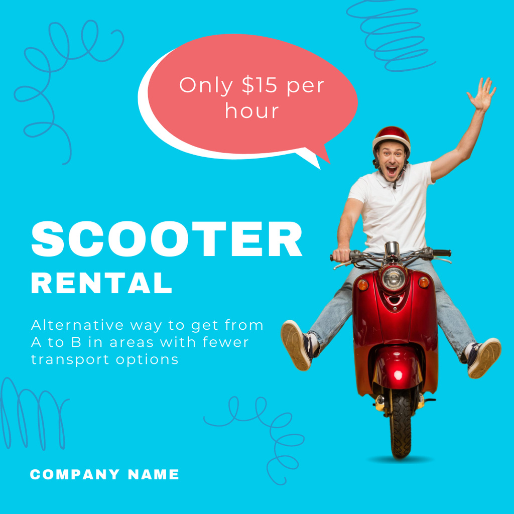 Ontwerpsjabloon van Instagram van Cheerful Man Rides Scooter