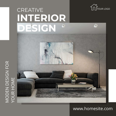 Creative Interior Design Grey Instagram AD Design Template