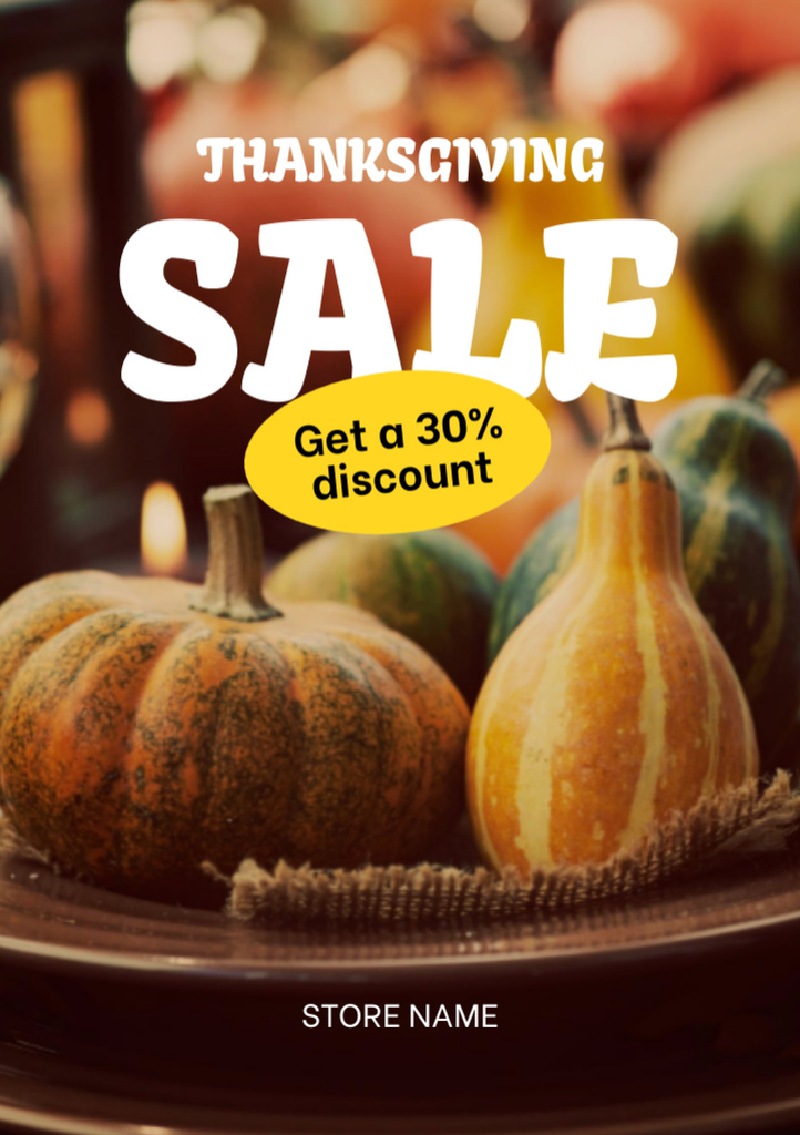 Thanksgiving Sale with Discount and with Pumpkins Flyer A5 Design Template