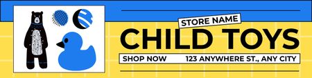 Platilla de diseño Toy Store Ad on Blue and Yellow Twitter