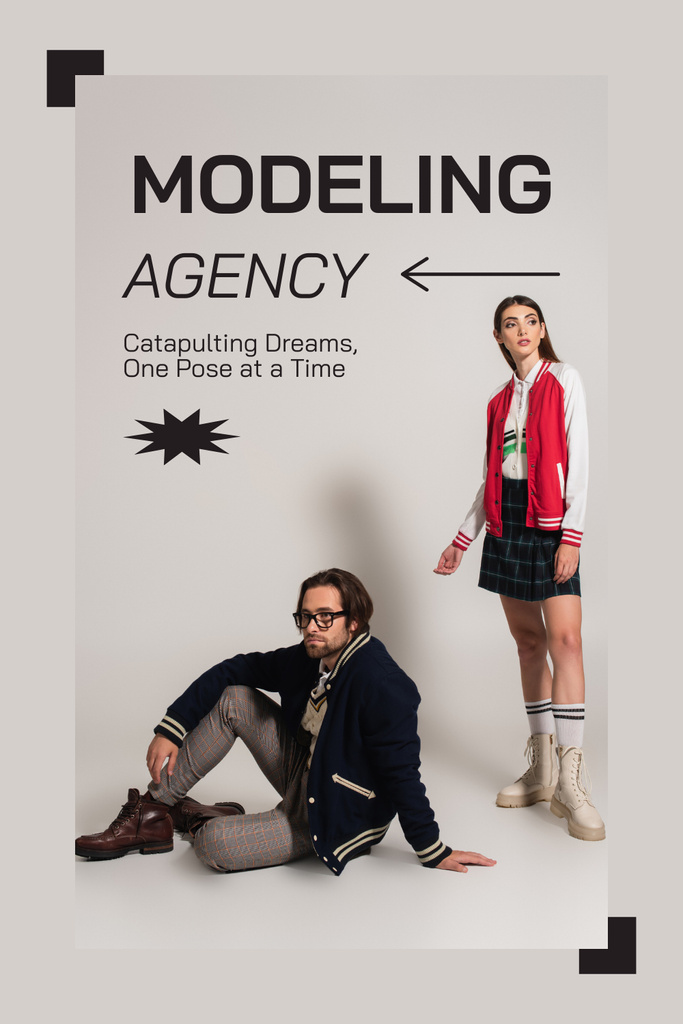 Modeling Agency Services with Young Man and Woman Pinterest – шаблон для дизайну