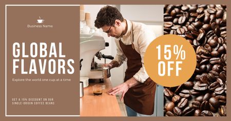 Flavorful Coffee From Coffee Machine With Discounts Offer Facebook AD Design Template