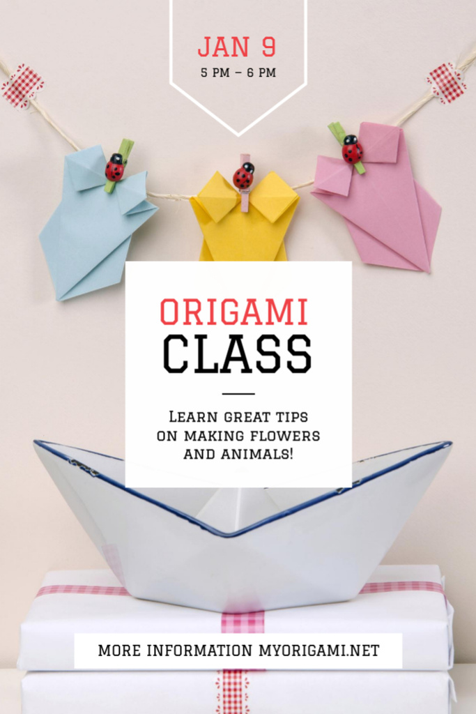 Lovely Origami Classes Promotion with Paper Garland Flyer 4x6in – шаблон для дизайну