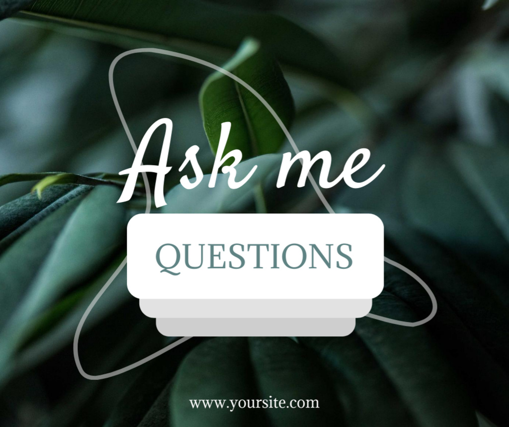 Question Form with Green Leaves Facebook Modelo de Design