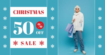 Noel alışverişinde mavi kadın Facebook AD Tasarım Şablonu