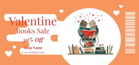 Ontwerpsjabloon van Coupon Din Large van Aankondiging van de verkoop van Valentijnsdagboeken met schattige katten op boeken