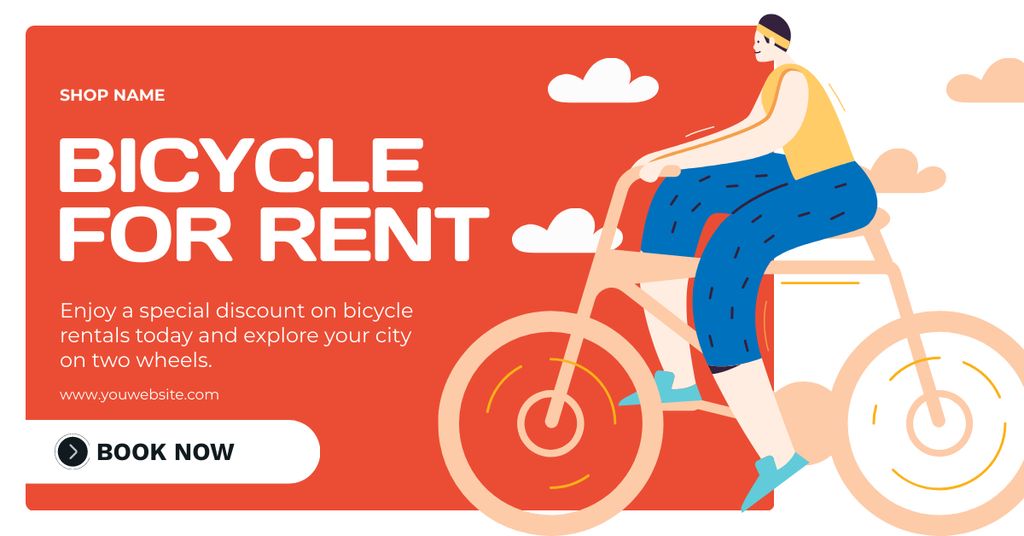 Bicycles for Rent Offer on Red Facebook AD Tasarım Şablonu
