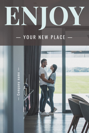 Platilla de diseño Real Estate With Couple Hugging In Their Home Postcard 4x6in Vertical