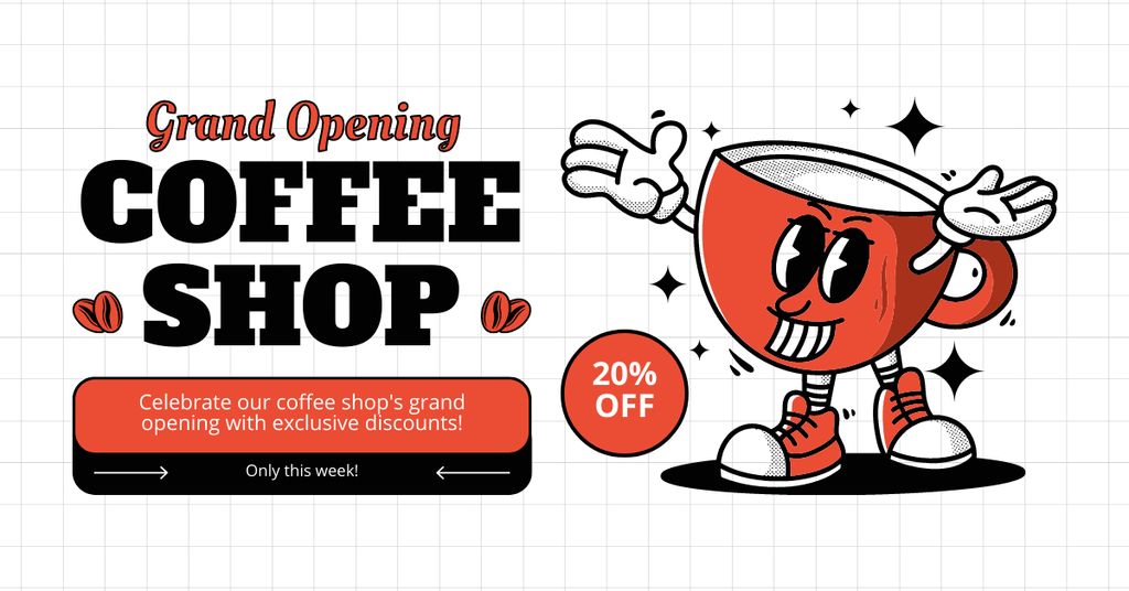 Designvorlage Grand Opening Coffee Shop With Discounts Offer für Facebook AD
