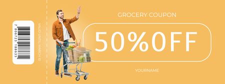 Grocery Store Advertisement with Man Coupon Design Template