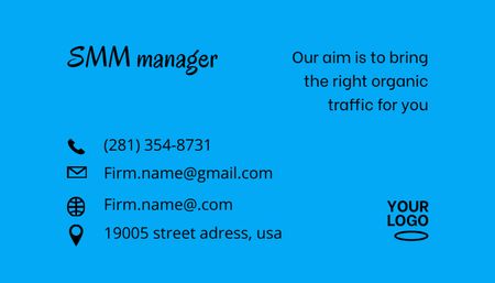 Plantilla de diseño de Oferta de servicio de administrador de SMM Business Card US 