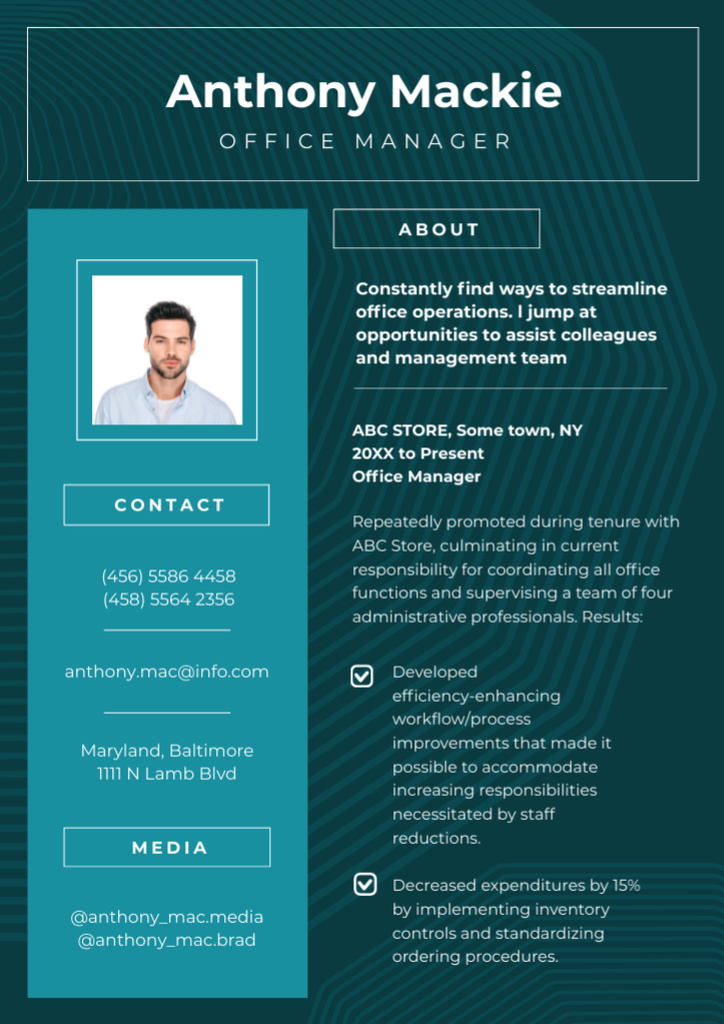 Template di design Skills and Experience of Office Manager Resume