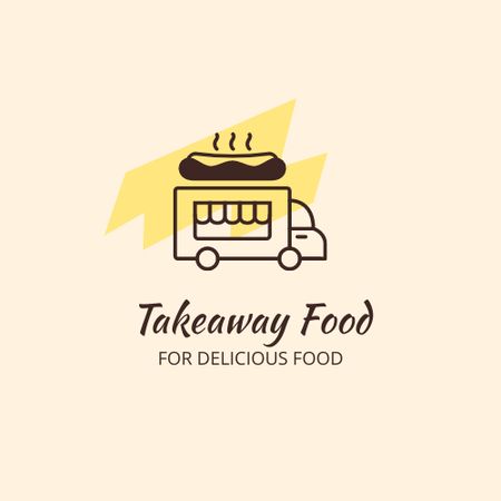 Hot Dogs Ad with Food Truck Logo Design Template
