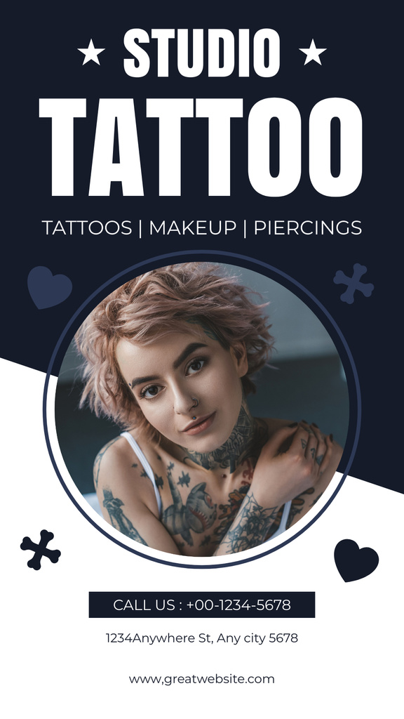 Modèle de visuel Tattoo Studio With Piercings And Makeup Offer - Instagram Story