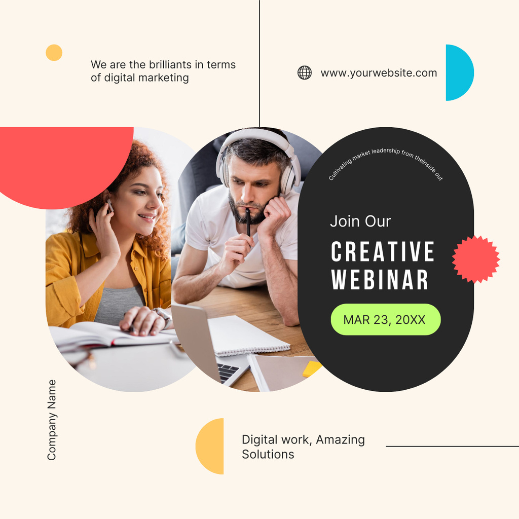 Creative Marketing Webinar Ad with Online Students LinkedIn post Modelo de Design