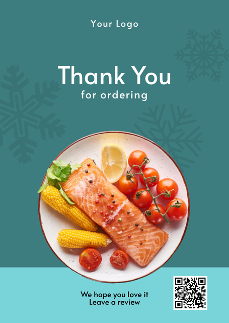 Tasty Dish with Salmon and Tomatoes Postcard A6 Vertical Design Template