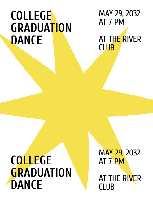 Graduation Party Event Announcement with Yellow Star Poster 8.5x11in Tasarım Şablonu