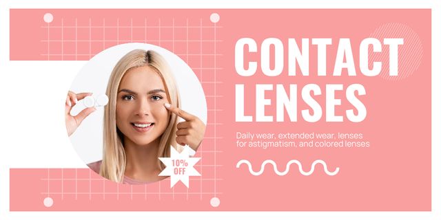 Promotional Offer on Contact Lenses with Young Blonde Twitter Πρότυπο σχεδίασης