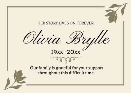 Funeral Remembrance Card with Floral Frame Card Design Template