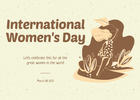International Women's Day Greeting with Brown Flowers Card Design Template