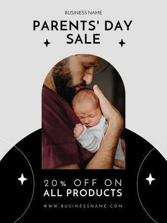 Ontwerpsjabloon van Poster US van Advertentie voor ouderdagverkoop met vader die baby vasthoudt
