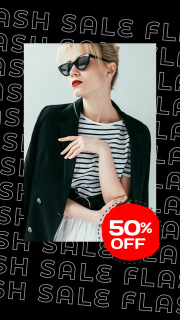 Fashion Ad with Woman in Stylish Sunglasses Instagram Story Design Template