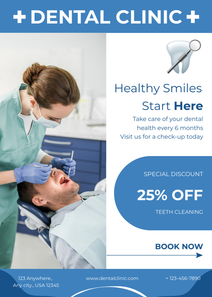 Dental Care Services with Patient on Procedure Flayer Design Template
