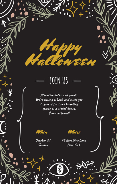 Platilla de diseño Halloween Greeting With Bright Ornament Invitation 4.6x7.2in