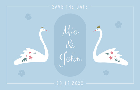 Wedding Invitation with Romantic Two Swans Thank You Card 5.5x8.5in Design Template