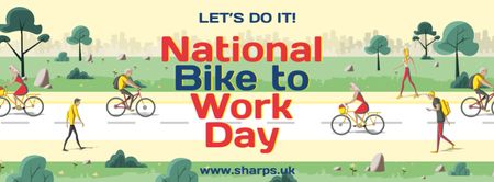 Ontwerpsjabloon van Facebook cover van mensen fietsen in het park op bike to work day