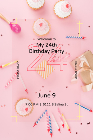 Birthday Celebration Announcement In Pink Postcard 4x6in Vertical Modelo de Design