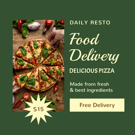 Food Delivery Offer with Tasty Pizza Instagram Design Template