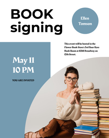 Book Signing Announcement with Woman Author Poster 22x28in Design Template